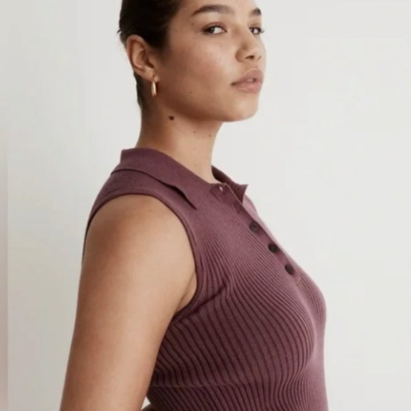 Madewell Owen Sleeveless Sweater Polo in Pressed Grape XXS - Picture 3 of 7